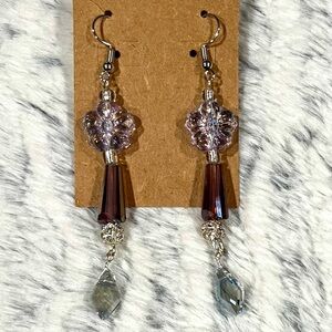Chic Silver and Purple Crystal Earrings